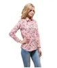 Camisa de solapa rosa y azul claro Verano Nuevas mujeres Moda Casual Estampado floral Camisa de manga larga Diseñador Tops de mujer