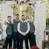 Wholes- Gray Groom Vests Wool Herringbone Tweed Groomsmen Vest Slim Fit Mens Dress Attire Suit Vest Prom Wedding Party Waistco284c