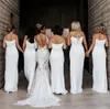 White Spaghetti Mermaid Bridesmaid Dresses Chiffon Floor Length Plus Size Maid Of Honor Gowns Wedding Guests Robes De demoiselle D'honneur