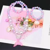 Ins Mermaid girls jewelry conch girls necklace+bracelet+earrings+ring 4pcs/set fashion Girls Ear Clip Kids Rings