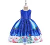 Abiti operati da festa Abiti da ragazza Abito da abito di Natale Abito lungo da principessa lungo per bambini grandi Costume da Babbo Natale con fiocco di neve stampato in cartone animato C6397