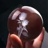 60mm 3D Laser Terra Trevo de Quatro Folhas Gravado Rose Bola De Cristal Em Miniatura Flor Globo de Vidro Esfera Decoração de Casa Ornamento