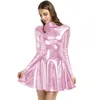 17 colori moda donna mini abito dolcevita manica lunga vestido a-line orlo pieghettato abito da notte festa clubwear