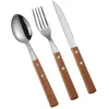 Knife Forks Spoon Set Stainless Steel Beech Wood Handle Steak Dinnerware Set Western Food Cutlery Dinnerware Sets