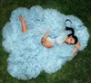 2020 High Quality Amazing Sexy Sky Blue Tulle Maternity Robes Custom Made Long Women Sheer See Through Tulle Prom Evening Dresses 2123