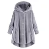 Female Jacket Plush Coat Fashion Warm Women Button Coat Fluffy Tail Tops Women's Hooded Jackets Pullover Loose Sweater#J30