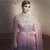 Arabiska Chiffon Long Aftonklänningar Kvinnor Kändis Dubai Caftan Crystal Zipper High Neck Prom Formal Party Gowns