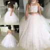 Junior Girls Pageant Jurken voor Tieners met Korte Mouwen Crew Kralen Crystal Cheap Flower Girl Dress Baby Party Changs