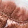 Prezzo all'ingrosso Capelli vergini brasiliani frontali 13x4 fasci di capelli umani al 100% non trattati con chiusura in pizzo Colore rosa # Onda del corpo