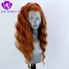 180 densidade orangecopper onda de água vermelha perucas sintéticas do laço longo solto encaracolado perucas dianteiras do laço sintético para preto women1668860