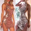 Col en V profond automne or Rose paillettes dos nu robe Sexy femmes épaules dénudées Mini robe fendue fête Club sangle robes Vestidos1