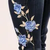 Stretch Embroidered Jeans Women Elastic Blue Flower Jeans Female Pencil Denim Pants Rose Pattern Pantalon Femme Bottom Trouser