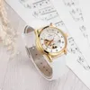 自動時計女性Ouyawei Gold Skeleton女性のための自動機械式時計革の透明なブランドリスト時計Y11006862
