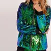 2019 Höst Kvinnor Sequin Coat Green Bomber Jacka Långärmad Zipper Streetwear Tunic Loose Casual Basic Lady Winter Outwear # 651