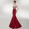 Vestidos Satin Long Prom Dresses Elegant 2019 Mermaid Beaded Crystal Top Backless Formal Evening Dress Party Gown Robe De Soiree