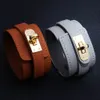 Fashion Designer Wide Leather Bracelets Cuffs for Women Metal Buckle Big Wrap Charm Bracelet Leopard Girls Bangles Jewelry Gifts305K