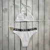 2019 Ny sexig kvinnlig bokstavstryck vadderad bikini set långärmad omslagstoppar 3st.