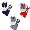 Baby Clothes Kids Boys Bow Formal Clothing Sets Infant Gentleman Party Suit Summer Cotton Rompers Suspender Shorts Pants Suits D824