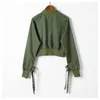 캐주얼 육군 녹색 지퍼 업 플랩 폭격기 자켓 여성 패션 지퍼 바이커 기본 코트 여성용 겉옷