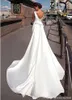 Charming New Elegant Wedding Dress Satin Sleeveless Backless Cathedral Train Long Bridal Gowns Custom Made