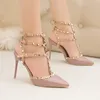 New out Roman fashion sandals Fine high-heeled bright spikesWestern style nightclub fine heels lacquer leather metal