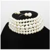 Mode multilayer vit pärla choker med metallskiva fixering brett bib halsband smycken charm kvinnor party bröllop halsband