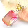 Wholesale Luckyshine Europe popular Bi Color Tourmaline Gemstone Silver Pink Topaz Pendants Necklaces For Women 12 pieces/Lot