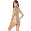 Woman Bodysuits Sexy V-neck Beach Gold black Sequins Beading Body Top Macacao Body Feminino bodycon Jumpsuit Combinaison Short Femme S-XXL