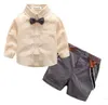 赤ちゃんキッズ服男の子紳士スーツボウタイシャツオーバーオールパンツ子供服セットファッションブティックTシャツショートパンツoutfit byp5089