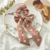 INS Chiffon Summer Bright Rose Floral Hair Scrunchies Women Accessories Hair Bands Ties Ponytail Holder Rubber Rope Decoration Long Bowknot