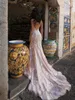 Abiti da sposa sexy a sirena country Collo trasparente senza maniche Appliques in pizzo Illusion Abiti da sposa Blush Pink Plus Size Abito da sposa Boho