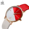 CWP Shengke Watch Fashion Women Dual Color Faux Leather Strap Round Dial Analog Wrist Simple Dating Gift6832248