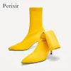 2018 новый роскошный дизайн зажигал возведенный странный каблук носок сапоги женщины сексуальные туфли на высоком каблуке женщины черные красные желтые растягивающиеся сапоги