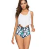 2019 Sexiga kvinnor Tvåbitar baddräkter Hög midja plus storlek Badkläder Bikini Print Summer Beachwear Lotus Leaf Floral Bikini Set Bra S9213533
