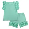 Bebek Kız Giysileri Yaz Rahat İki Parçalı Set Pamuk Kolsuz Tops Fırfır Pantolon Takım Elbise Butik Katı T-shirt Şort Giyim Setleri B6022