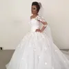 2019 New Sexy Arabic Ball Gown Wedding Dresses Off Shoulder Lace 3D Appliques Half Sleeve Backless Sweep Train Plus Size Formal Bridal Gowns