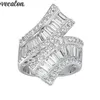 Vecalon Princess 925 Sterling Silver Cruz Anel 5A Zircão CZ Engajamento Casamento Anéis de Casamento para Mulheres Nupcial Dedo Jóias