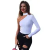 Salopette Sexy pour femmes couleur unie body licou une épaule à manches longues survêtement moulante combinaison Catsuit barboteuse femme