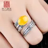 S925 Pure Silver Feather ring with adjustable ring with personalized honey wax amber mens and womens empty silver bracket 9 126835350