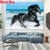 beach black horses diamond embroidery full square round 5d diy diamond painting rhinestone pictures sea animal painting9998331