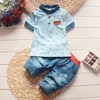 Bebek Erkek Yaz Giysileri Yenidoğan Çocuk Giyim Setleri Erkek Kısa Kollu Gömlek + Kot Için Serin Denim Şort Takım Elbise