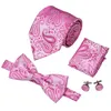 Hi-Tie Fashion Mens Tie Pink Floral Bowtie Woven With Handkerchief Cufflinks For Mens Wedding Dress Suit LH-0702 D-0379320I