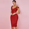 Deer Lady Women Wine Red Dress Bandage 2017 Nowe przybysze v szyja bodycon impreza sukienka kolanowa seksowna sukienka bandażowa Y18388433