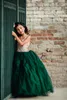 Glitz Tutu Emerald Green Flower Girls Dresses 2022 Halter Backless Gold Sequins Top Tulle Country Long Kids First Communion Dress267i