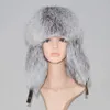 Hat Winter Genuine Real Fox Fur Unisex 100% Natural Real Leather Cap Casual Warm Soft Russia Fox Fur Bomber Ear Protection Caps