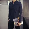 Men's Casual Shirts Mens Cotton Linen Henley Shirt 2021 Autumn Dress Male Slim Fit Long Sleeve Asian Size