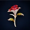 Ny mode vallmo blomma broscher guldpläterad rhinestone ros brosch pins gåvor party smycken för kvinnor röd lila
