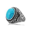 Vente en gros - Modèle vintage Bleu Turquoise Pierres précieuses Bague en acier titane Accessoires de bijoux européens et américains pour hommes et femmes