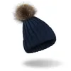 Berretto con pompon in pelliccia Cappelli invernali con berretto lavorato a maglia Cappellini caldi unisex Elasticità Berretto lavorato a maglia Spessore caldo tinta unita Skullies Berretti GGA2584