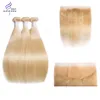 Moderne Show 100% Brasilianisches Gerade Menschliches Haar 613 Bündel mit Frontal Blondes Verschluss Weave Bündel und Spitze Frontverschluss Remy